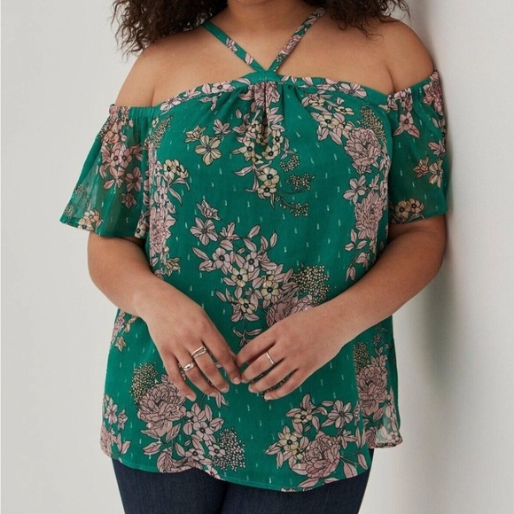 Torrid Green Flutter Sleeve Ruffled Blouse - Picture 1 of 8